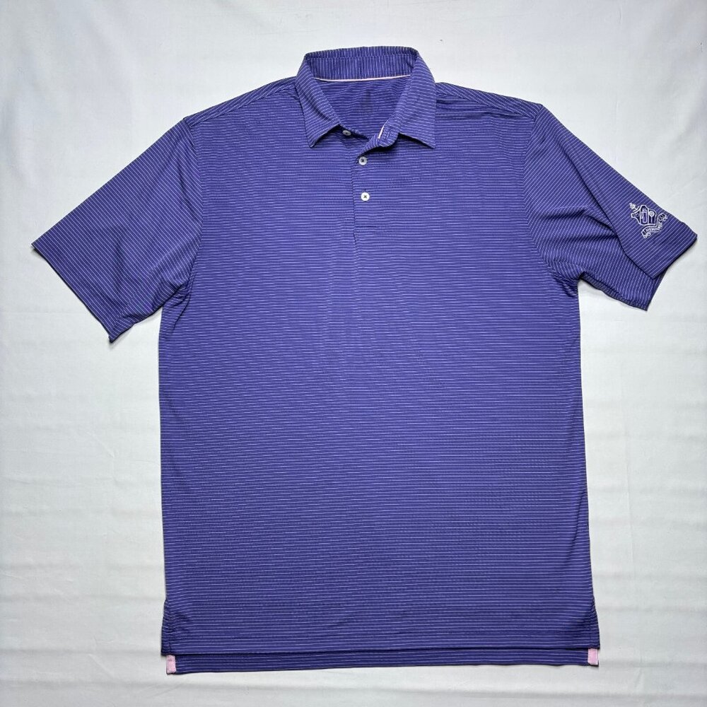 Johnnie-O Purple Striped Performance Golf Beach Casual Polo Shirt Mens Medium